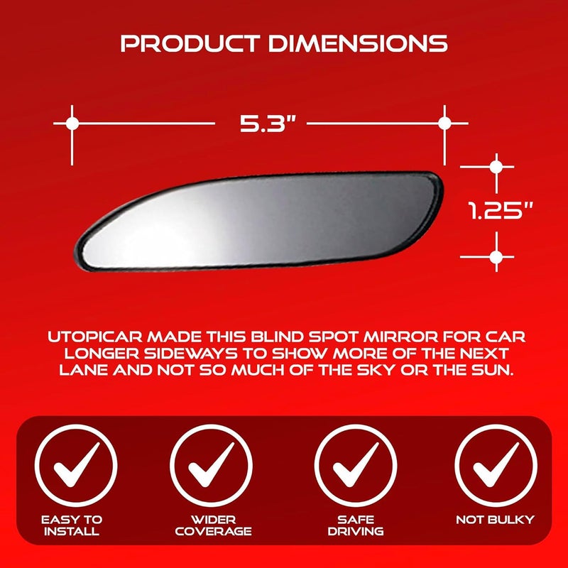 Utopicar Long Blind Spot Car Mirror Aesthetic Convex Mirrors - Side Mirror Engineered Design - Up & Down Adjustable - Blind Spot Rear View Mirrors for Car (2-Pack) - Image 3